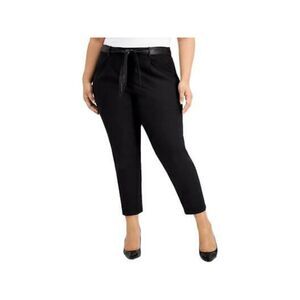 CALVIN KLEIN Womens Black Stretch Belted Wear To Work Cropped Pants Plus 22W